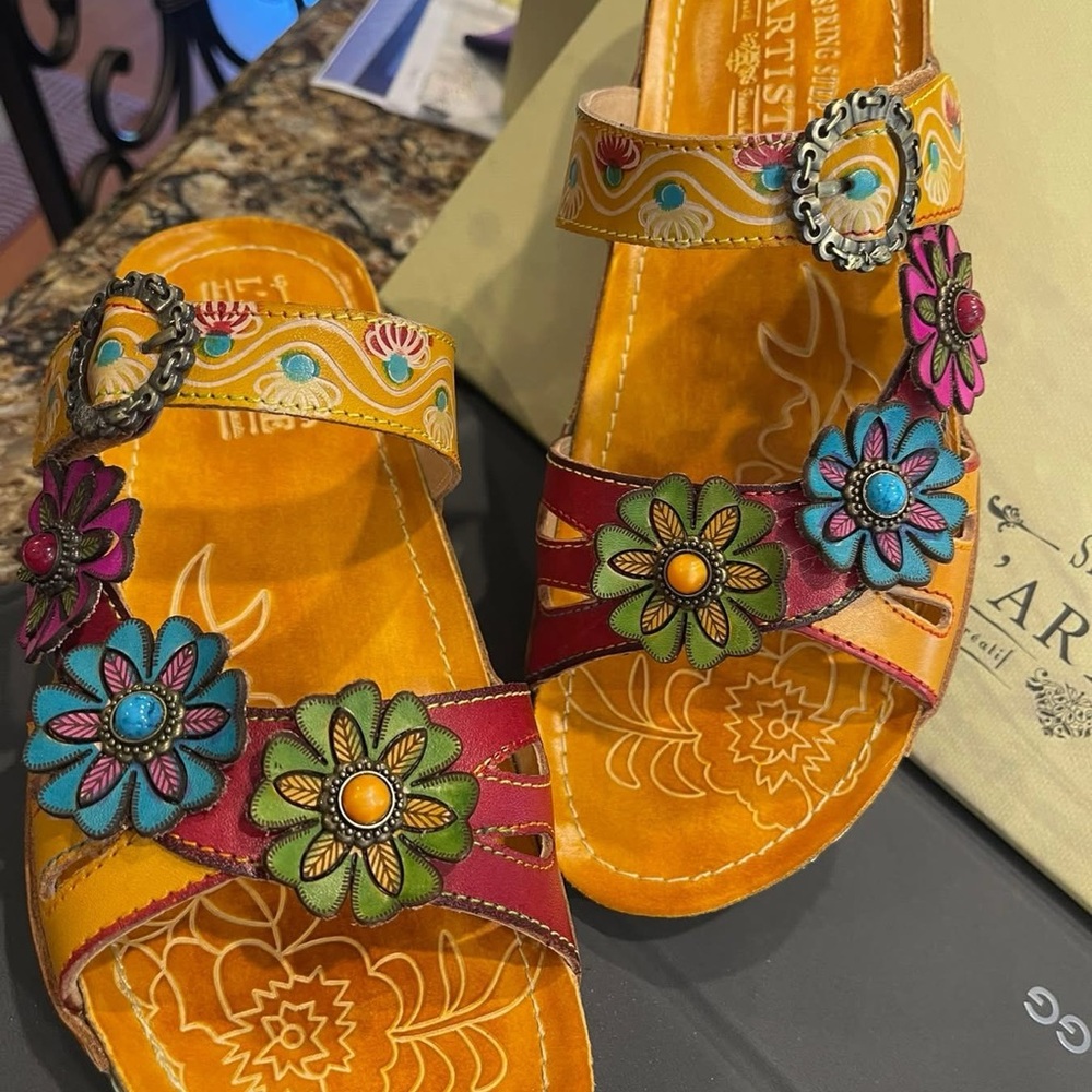 Colorful Floral Embellished Sandals - Picture 2 of 3